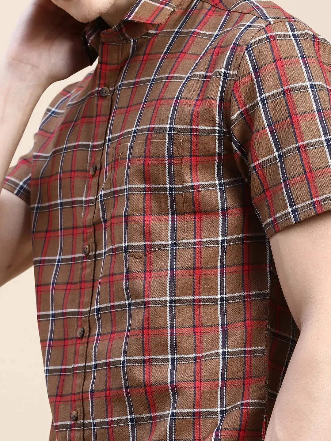 Stylish Brown Checked Mens Shirt - Cotton Casual Shirt | DesiQlo