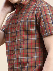 Men Brown Checked Casual Shirt-ALMACHECKS-80-Brown