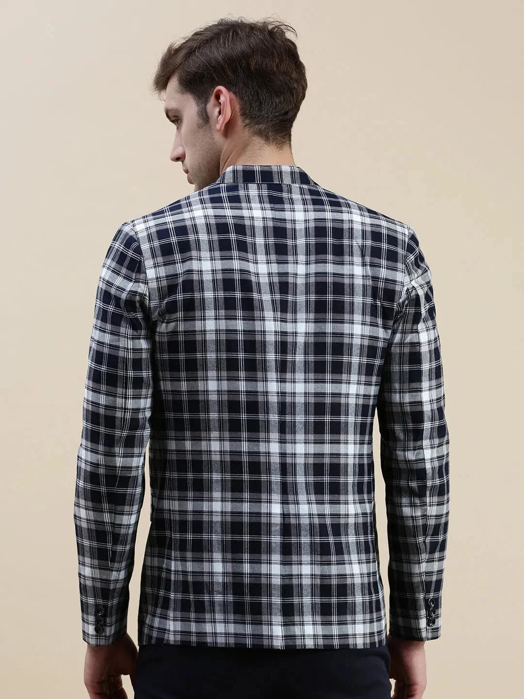 Navy Checked Men's Cotton Casual Blazer | Nehru Jackets