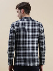 Men Navy Checked Casual Blazer-SOBLZ-31-8-Navyblue