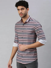Men Peach Striped Casual Shirt-RYANSTRIPE-1074-Peach