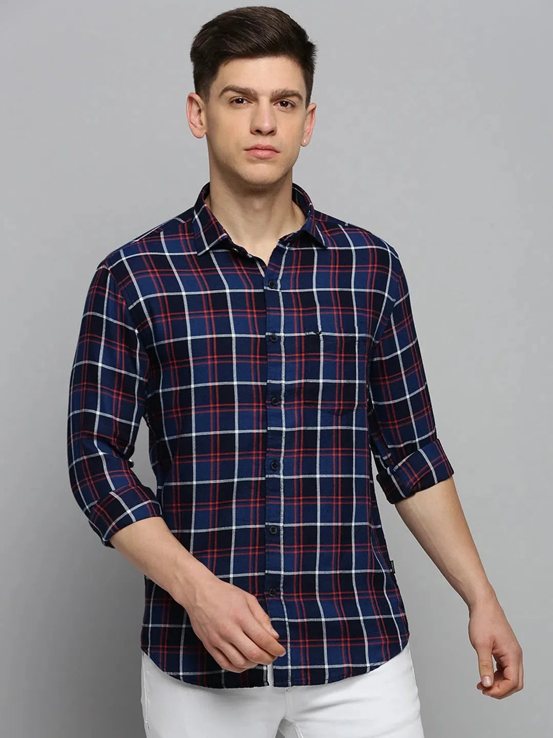 Trendy Navy Checked Mens Shirt - Cotton Casual & Formal Shirts