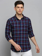 Men Navy Checked Casual Shirt-DALTONCHECKS-4087-Navyblue