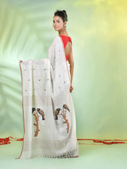 Beige Cotton Handwoven Saree With Bird Motifs-MA66CT431380018