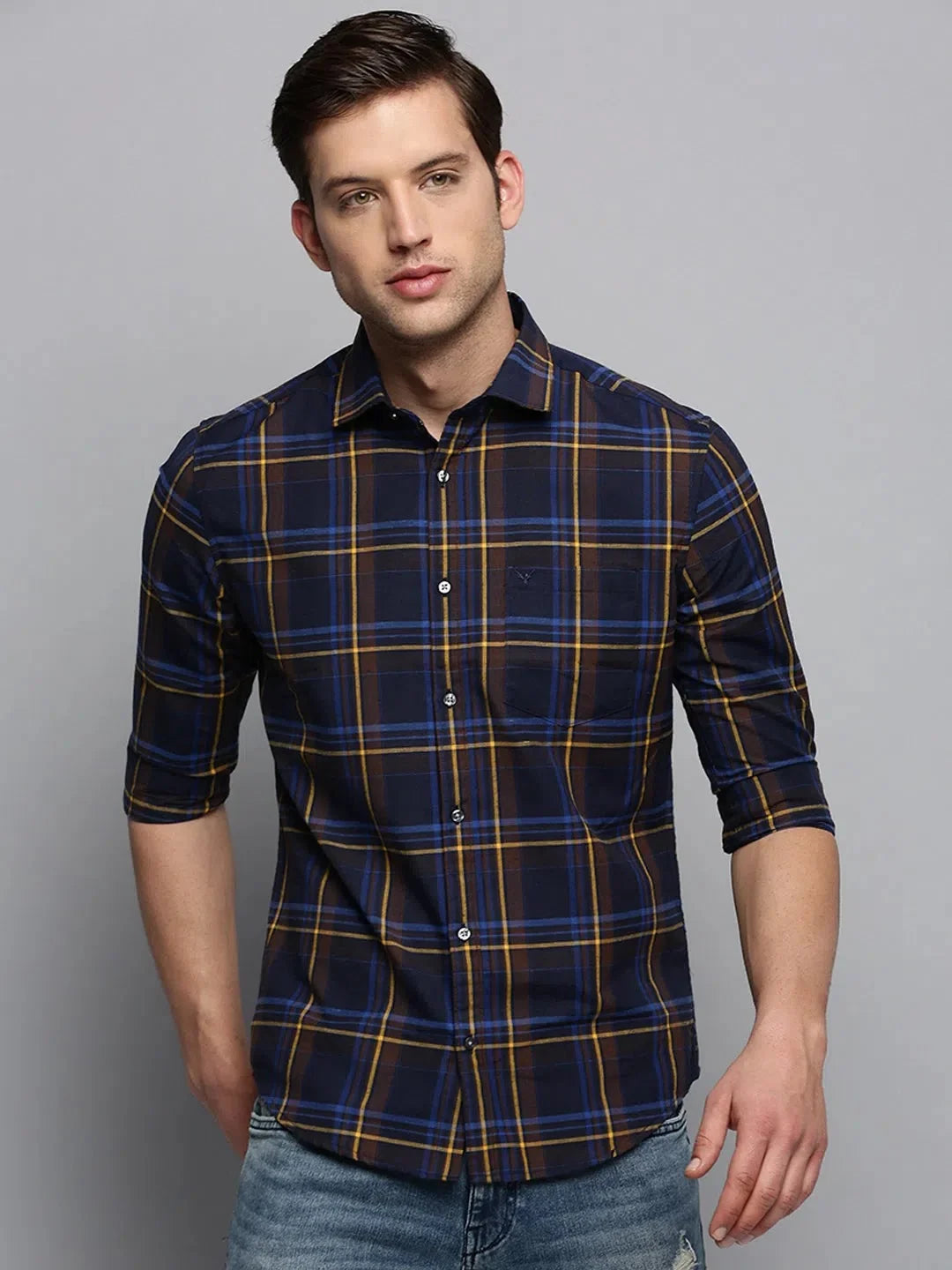 Navy Checked Cotton Mens Shirt | Stylish DesiQlo Design
