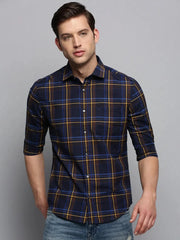Men Navy Checked Casual Shirt-BOXERCHECKS-3340-Navyblue