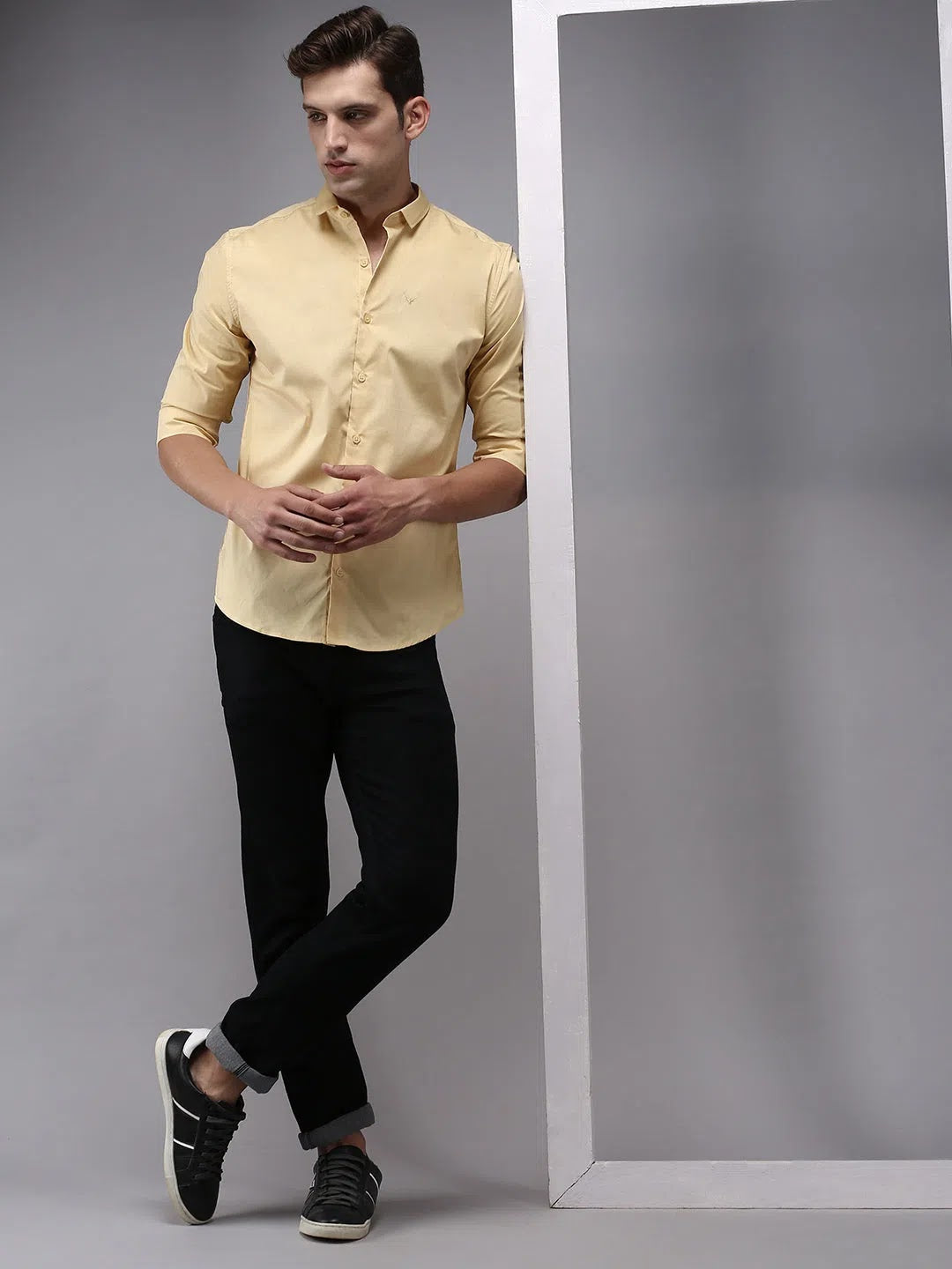 Yellow Solid Mens Shirt - Casual Cotton Shirt by DesiQlo