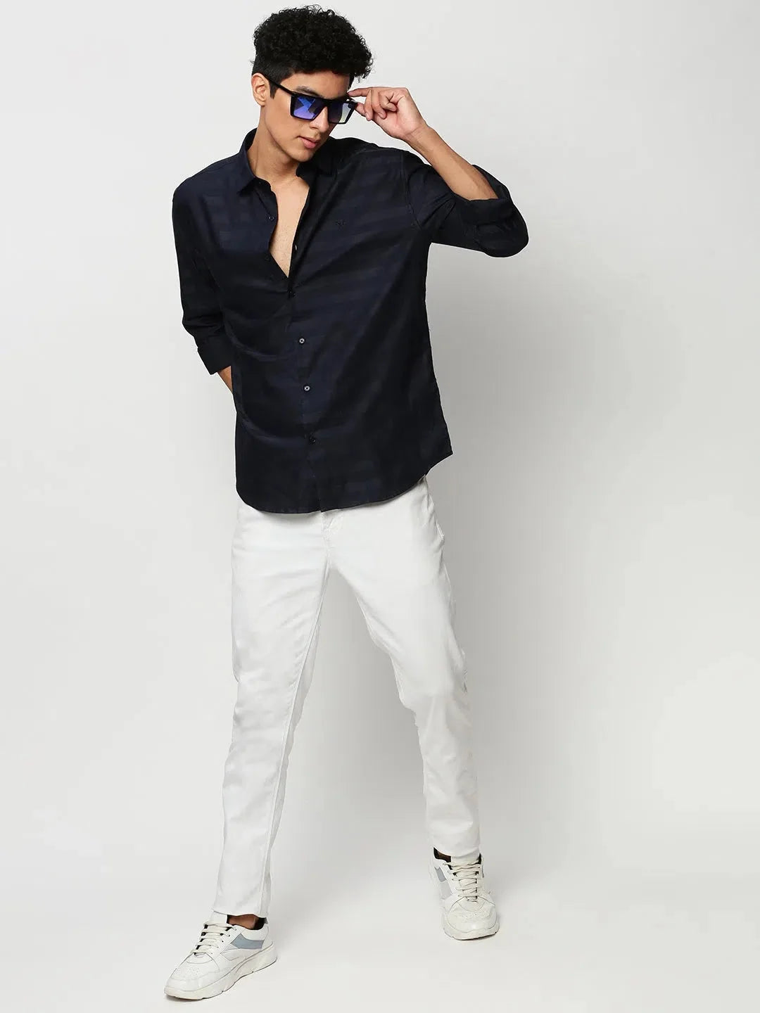 Navy Striped Mens Shirt - Cotton Casual Shirt | DesiQlo