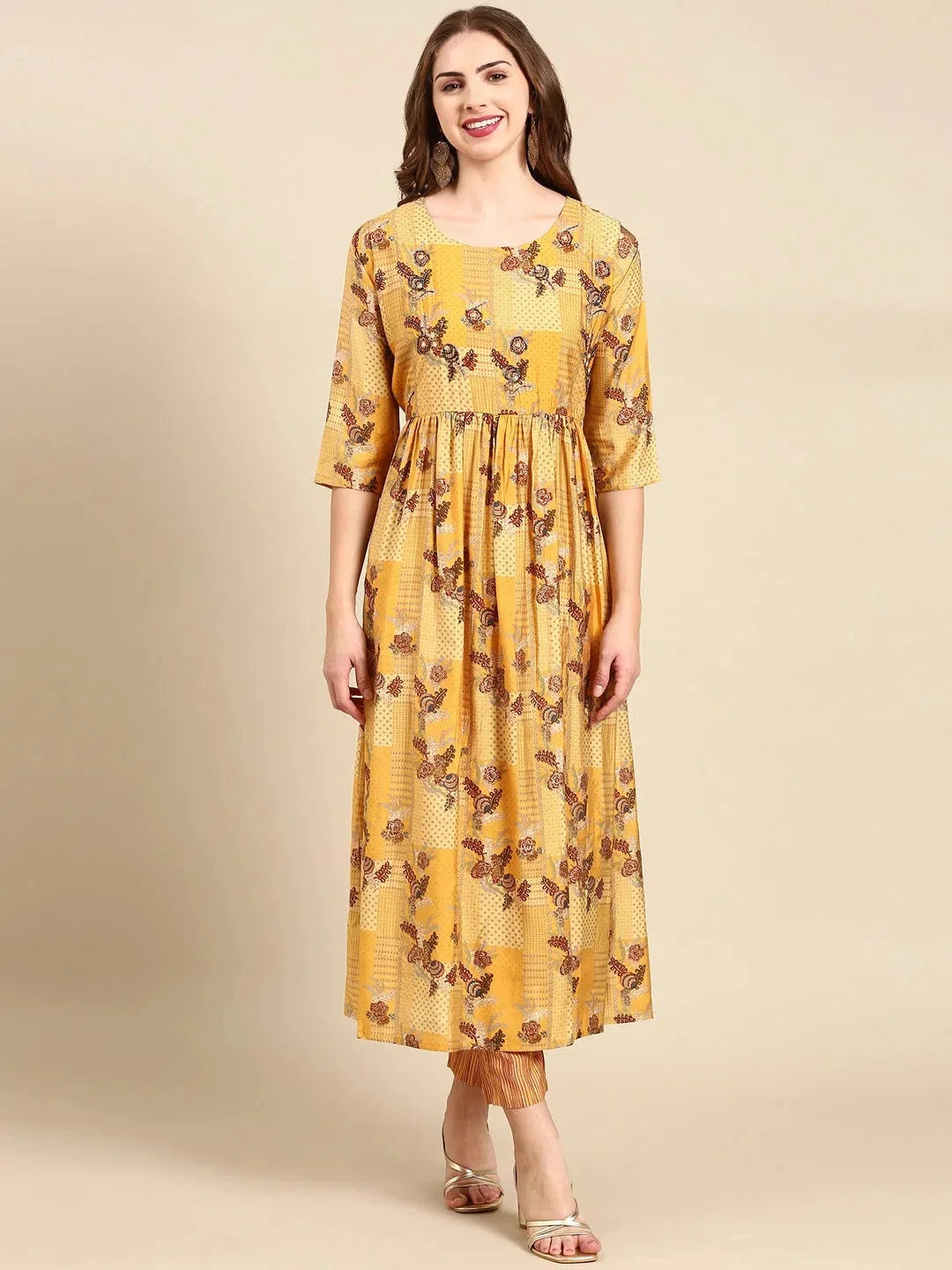 Women's Mustard Printed Kurta Set | Indian Kurta Sets Online