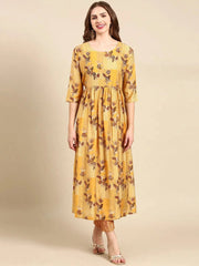 Women's Mustard Printed Kurta SetKC-1020-Mustard