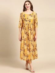 Women's Mustard Printed Kurta SetKC-1020-Mustard