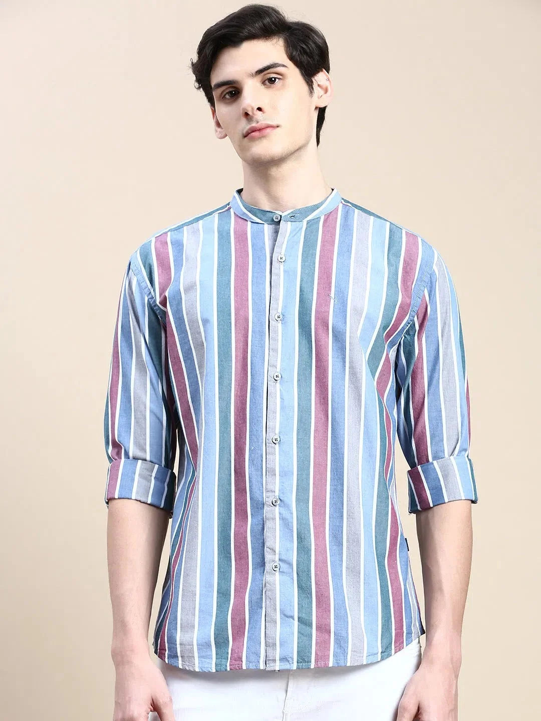 DesiQlo Men's Blue Striped Cotton Shirt | Casual Style