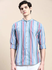 Men Blue Striped Casual Shirt-LAVINIA-1455-Blue