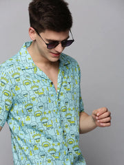 Men Blue Printed Casual Shirt-RESORTPRINT-3177-Blue