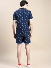 Men Navy Printed Casual Co ord Set-AM-92-13-Navyblue