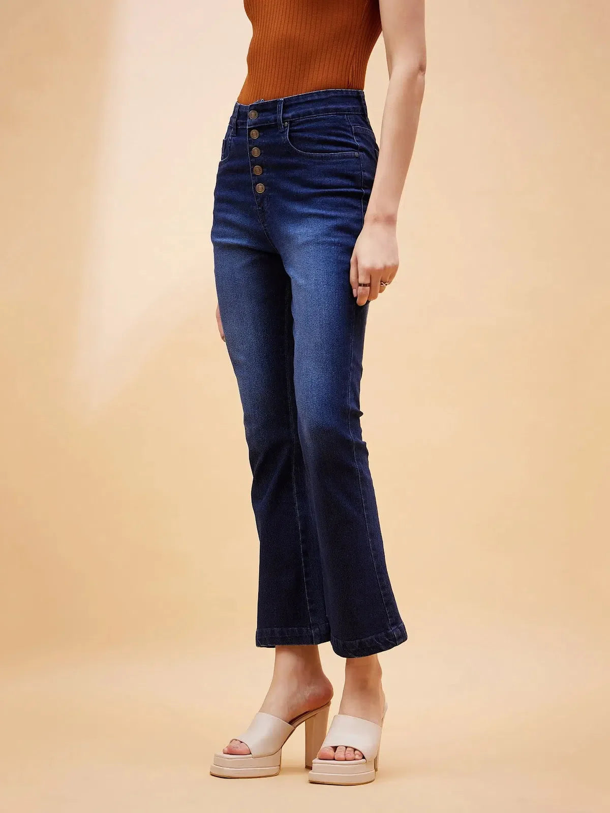 Navy Blue Boot Cut Jeans | Women's Lehenga for Women
