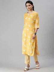Women's Yellow Printed Kurta SetsKC3162-Yellow