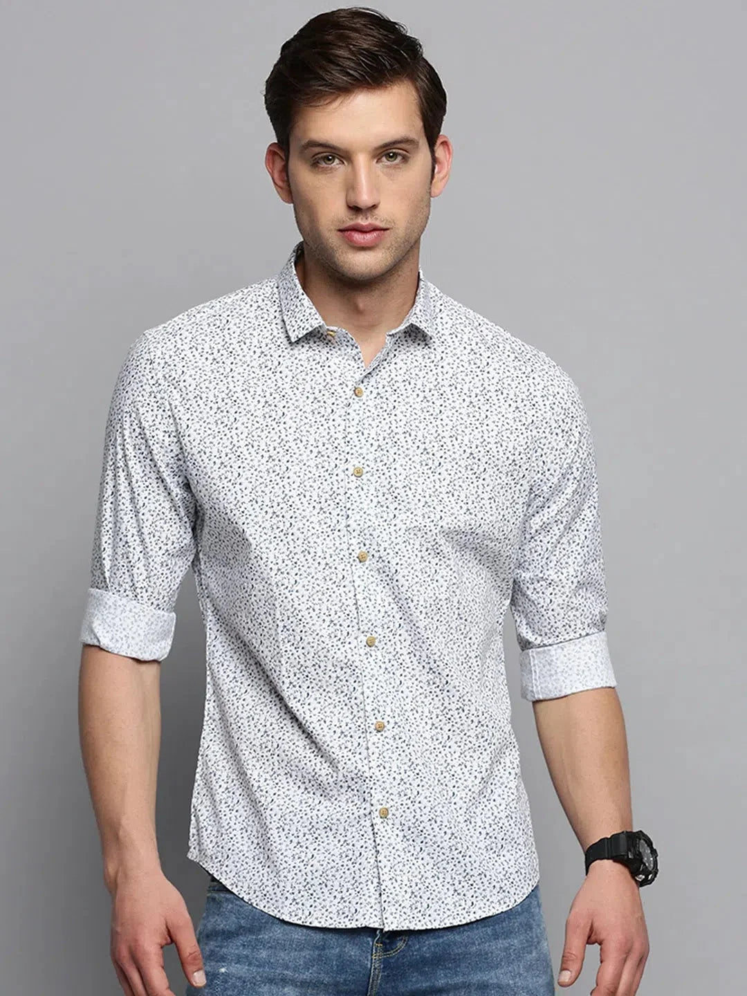 Men's Printed Shirt - White Cotton Casual Shirt | DesiQlo
