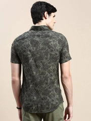 Men Green Floral Casual Shirt-GEORGE-1630-Olive