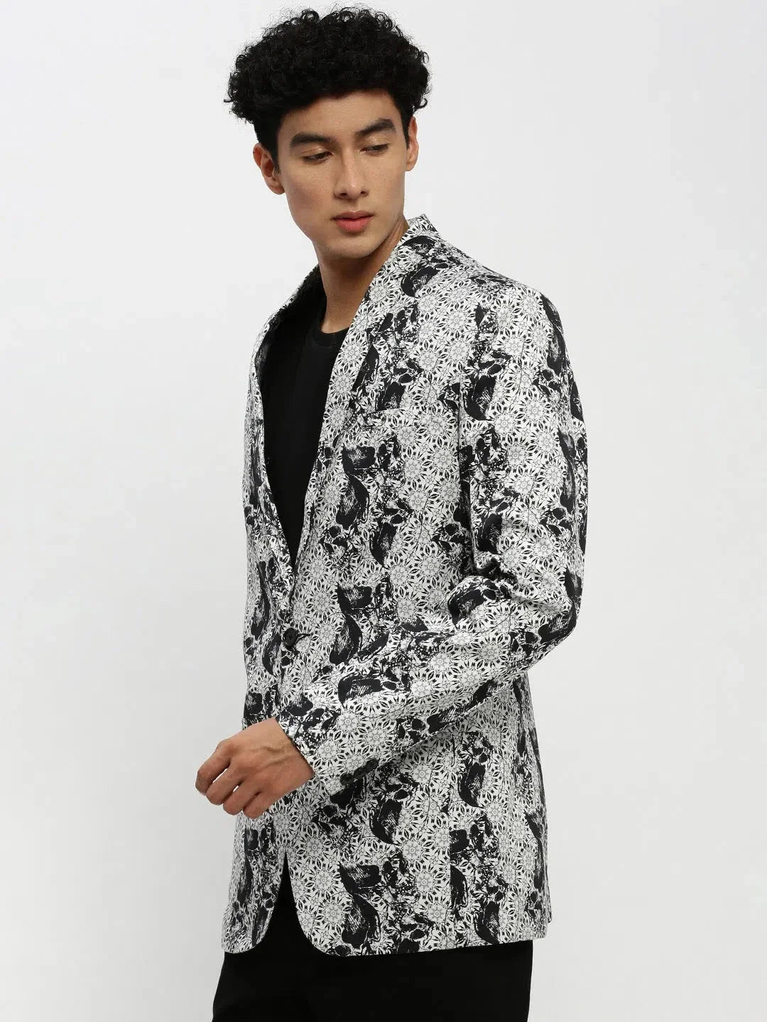 White Printed Men's Ethnic Wear Blazer | DesiQlo