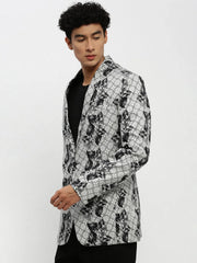 Men White Printed Blazer-SOBLZ-85-01-White