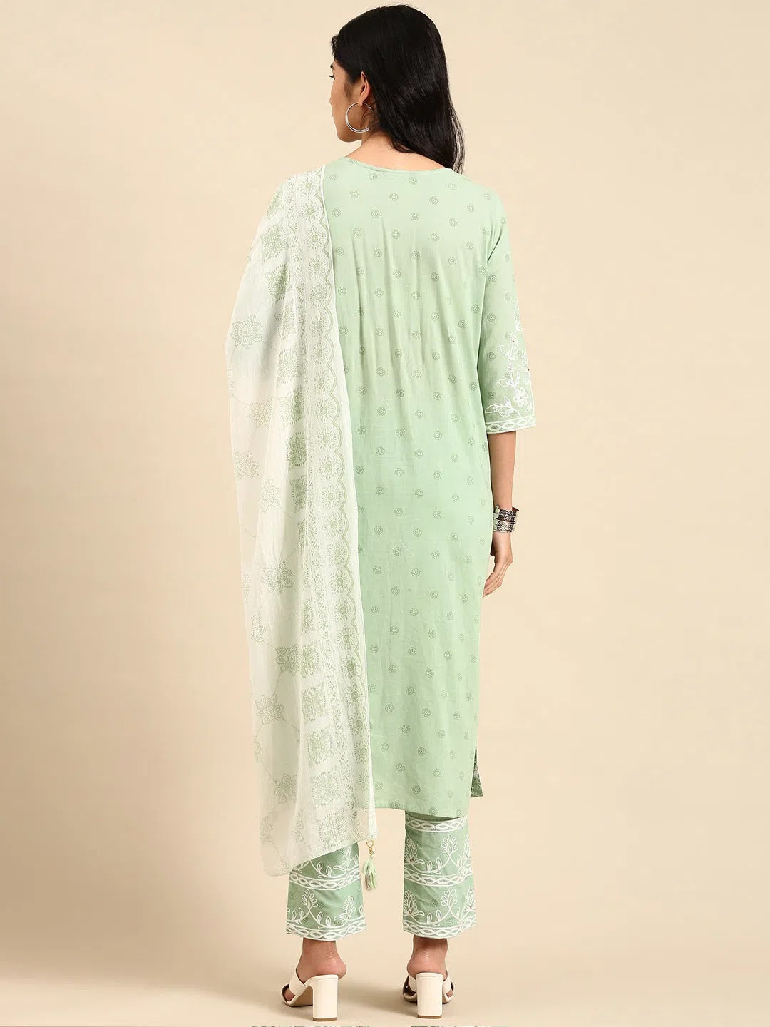 Green Printed Cotton Kurta Set | Designer Women's Kurta Sets