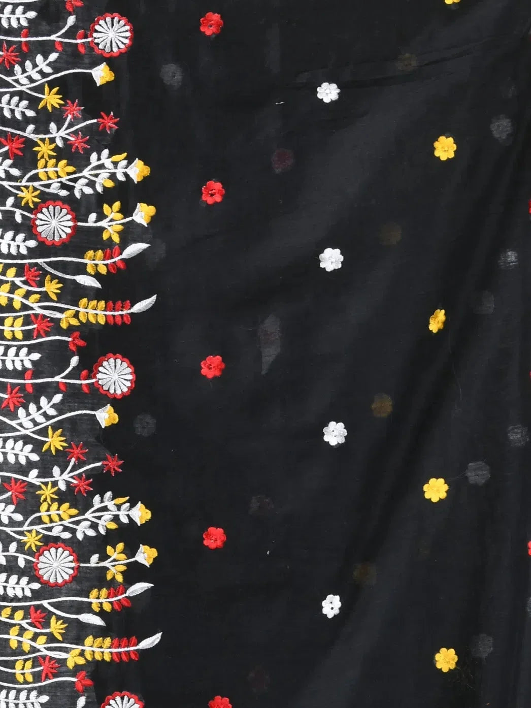 Black Cotton Saree with Floral Embroidery | Designer Sarees India