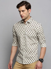 Men Cream Printed Casual Shirt-PEISKOSPRINTS-3415-Cream