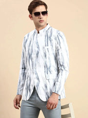 Men White Printed Party Blazer-SOBLZ-79-10-White