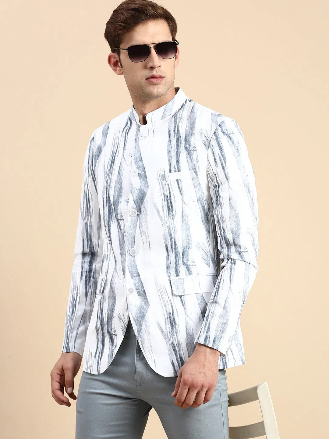 Men White Printed Party Blazer-SOBLZ-79-10-White