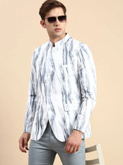 Men White Printed Party Blazer-SOBLZ-79-10-White