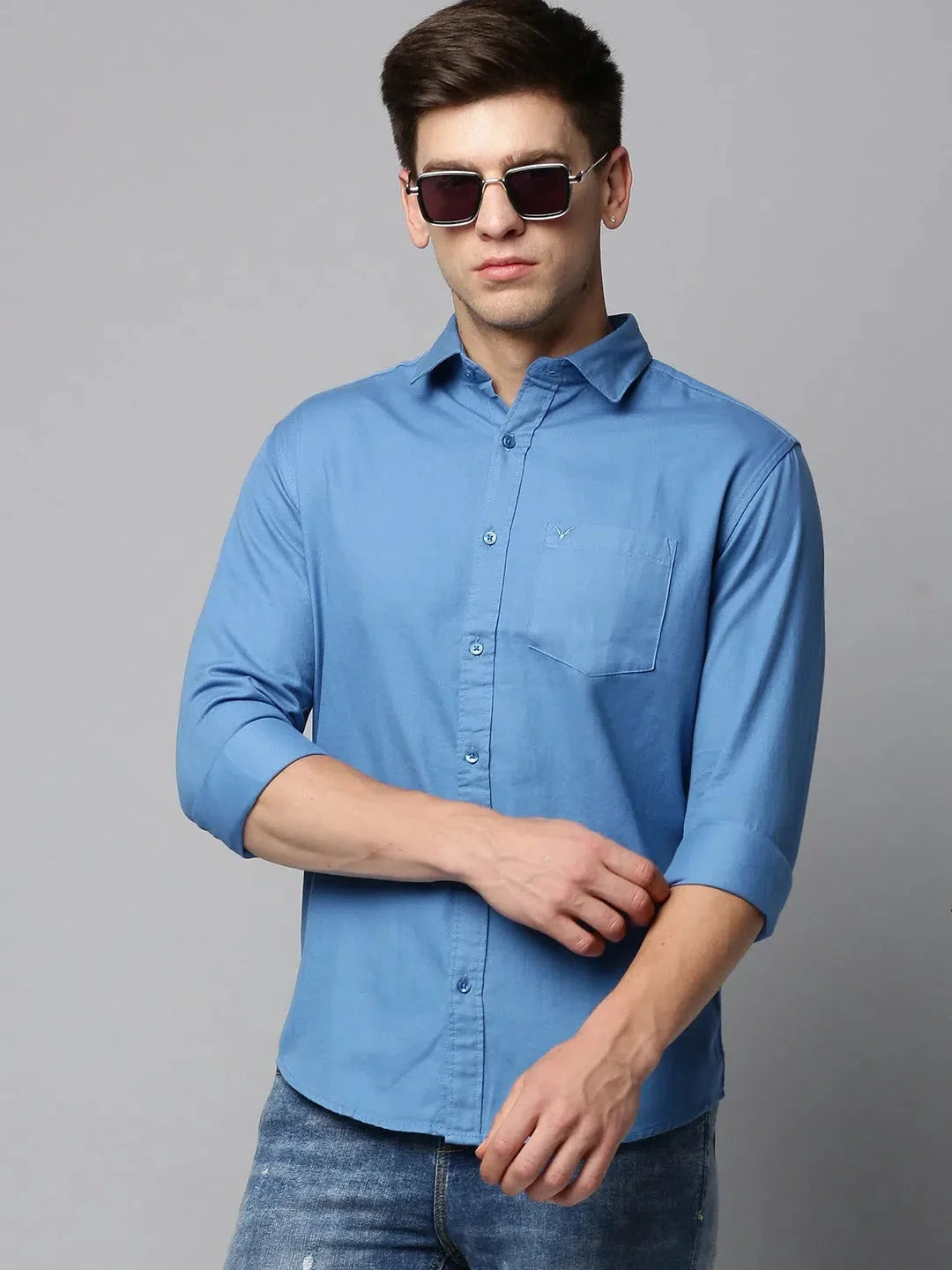 Buy Men's Blue Cotton Shirt - Solid Casual Shirt Online