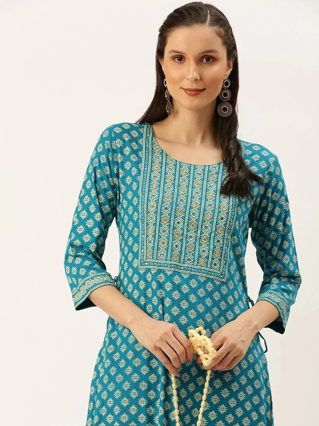 Women's Blue Cotton Indian Kurta | Printed Straight Kurtas