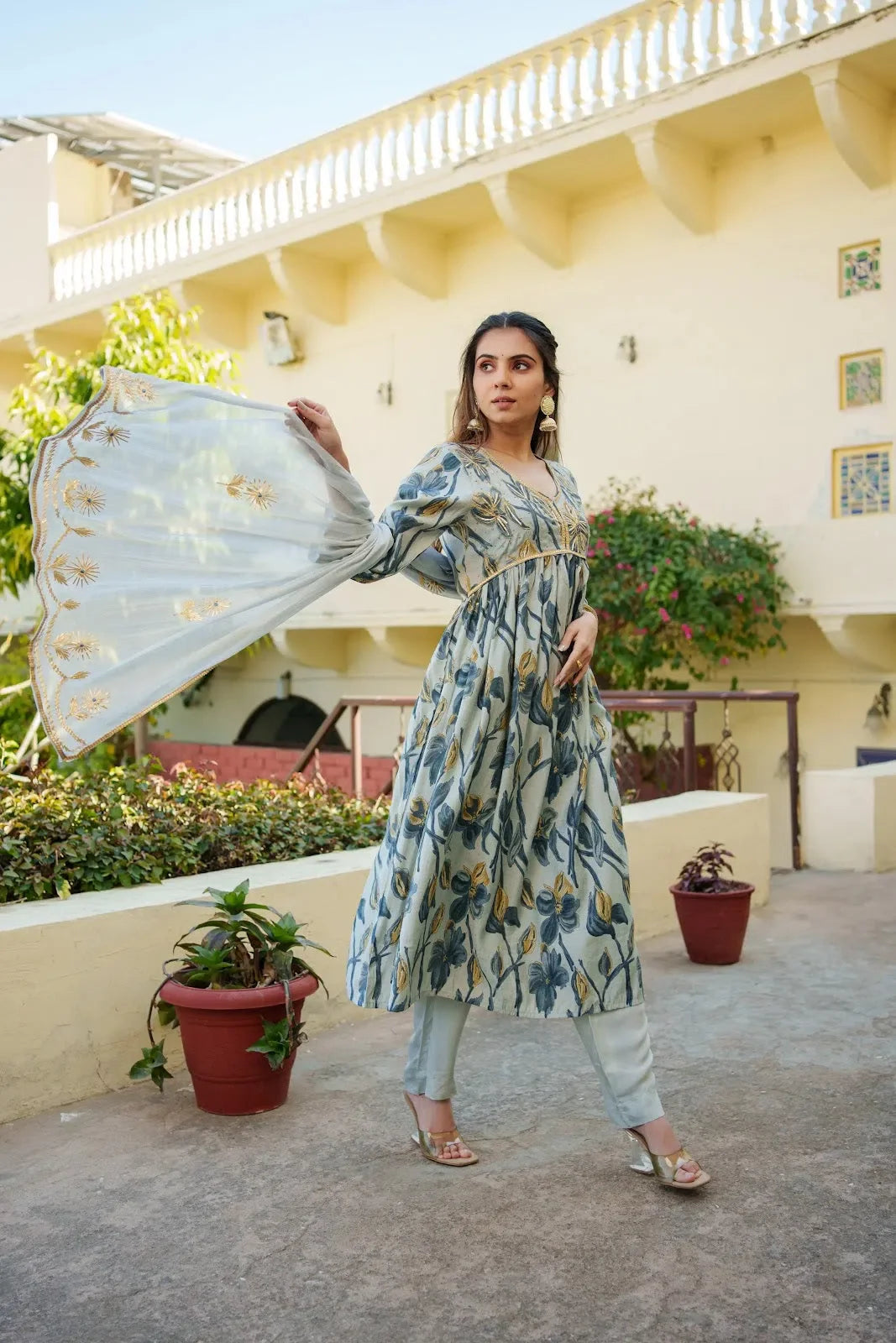 SkyBlue Muslin Kurta Set with Dupatta | Women's Indian Kurtas