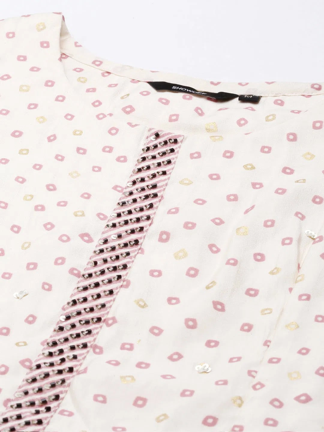 Cream Bandhini Print Cotton Indian Kurta Sets | Showoff
