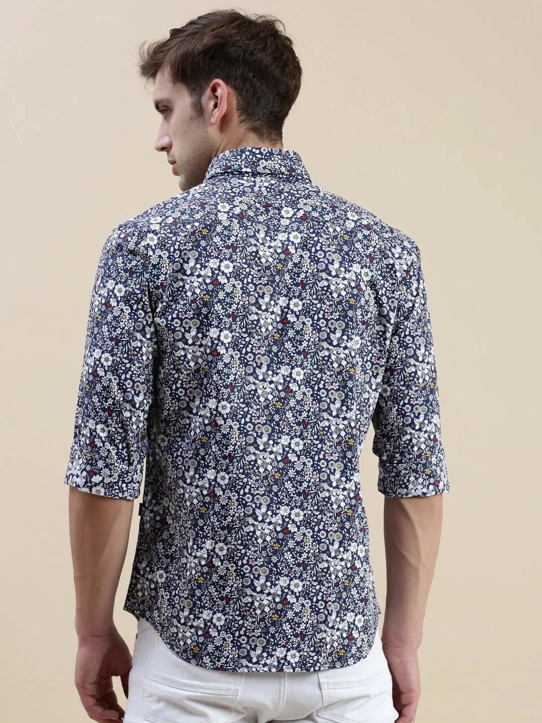 Navy Floral Cotton Mens Shirt - Stylish Printed Shirt