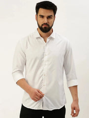 Men White Solid Casual Shirt-PARXPLAINDOBBY-3145-White