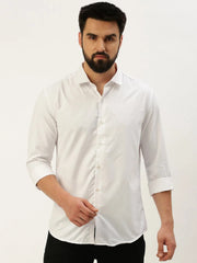 Men White Solid Casual Shirt-PARXPLAINDOBBY-3145-White