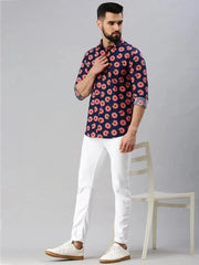 Men Navy Blue Printed Casual Shirt-GOLDENPRINT-1227-Navyblue