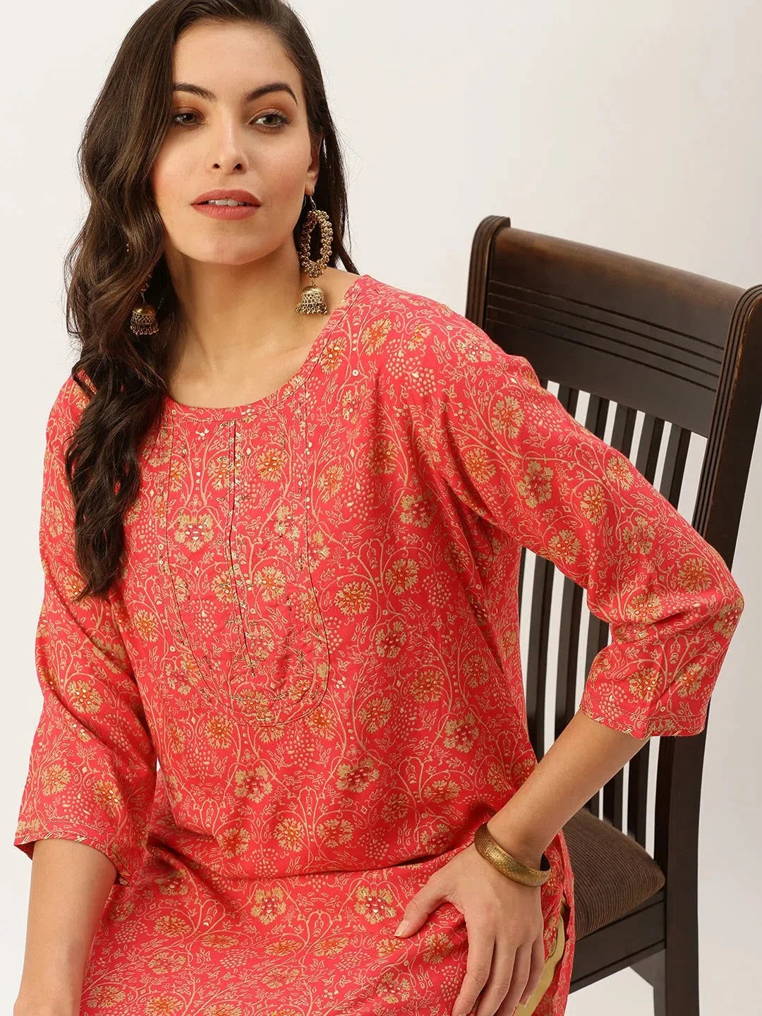 Mustard Printed Cotton Indian Kurta for Women - DesiQlo