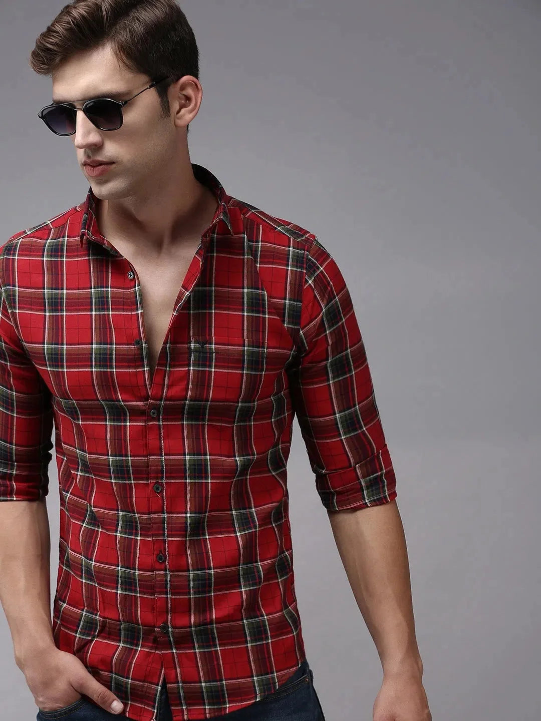 Men's Red Checkered Cotton Shirt | Casual Mens Shirt