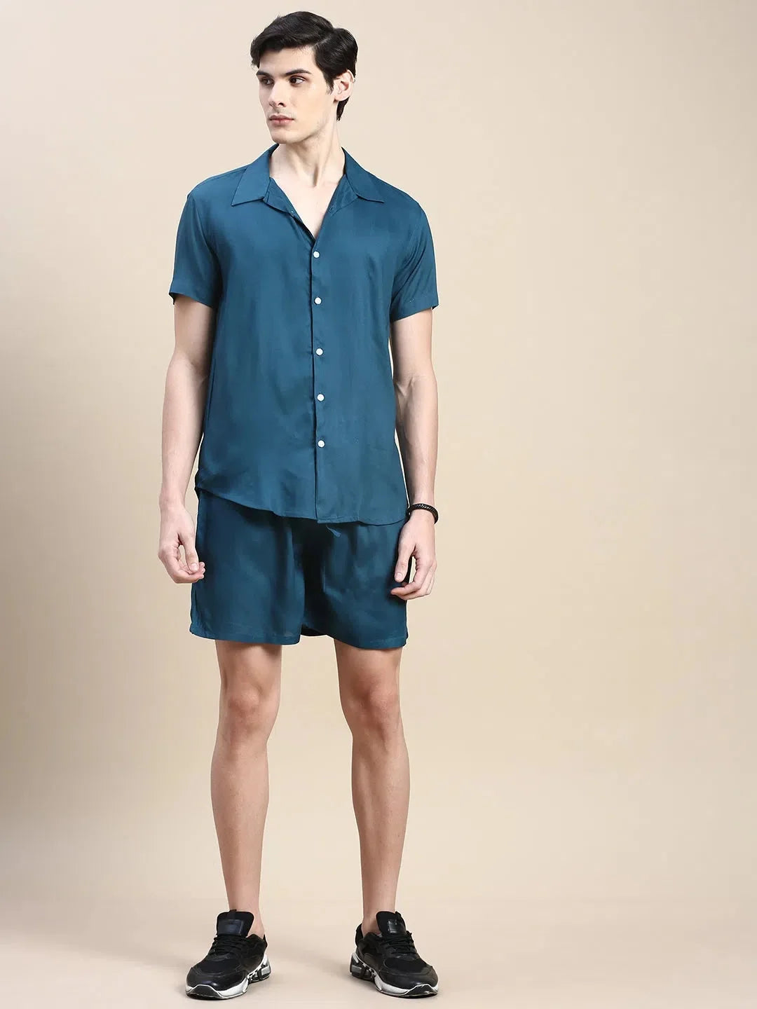 Men's Teal Solid Casual Co ord Set | Mens Two Piece Sets