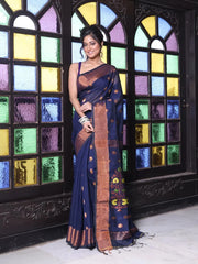 Green Cotton Saree With Geomatric Patterns-MA66BCT43830035