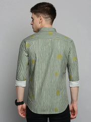 Men Green Striped Casual Shirt-BENTONPRINT-4018-Olive