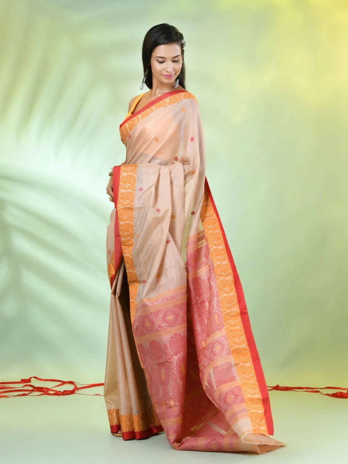Beige Tussar Silk Saree | Indian Sarees & Paisley Borders
