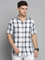 Men White Checked Casual Shirt-NICKCHECKSTWILL-1903-White