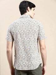 Men Cream Printed Casual Shirt-GEORGE-1625-Cream