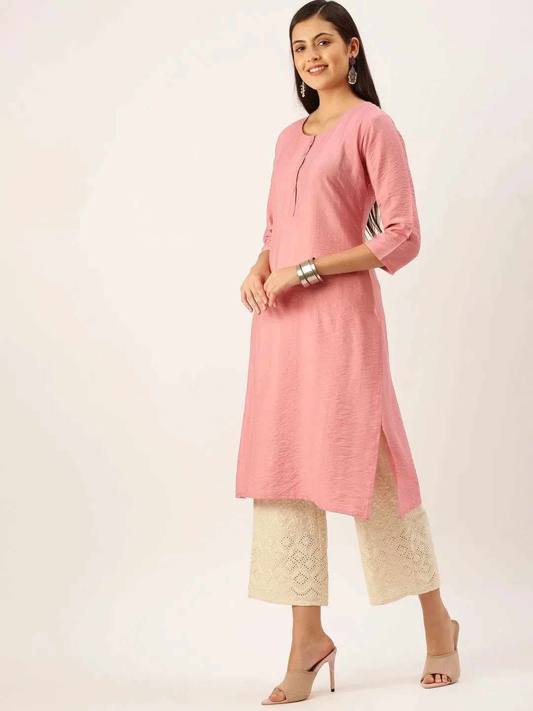 Pink Cotton Kurta: Solid Indian Kurta for Women | DesiQlo