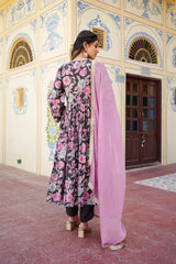 Women Rani Muslin Embroidered Kurta Pant & Dupatta Set