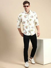 Men Cream Printed Casual Shirt-GURJANPRINT-5409-Cream